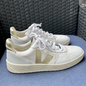 Veja V10 B gold and white sneakers